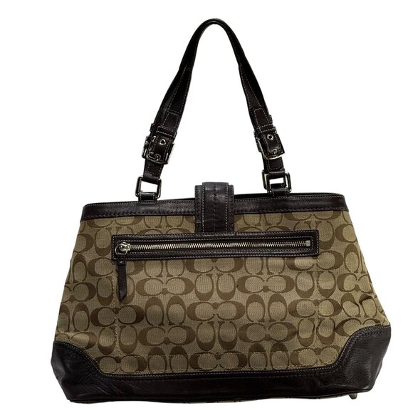 Coach Signature Women's Canvas & Leather Satchel Handbag Brown Dual Handles - Picture 9 of 13